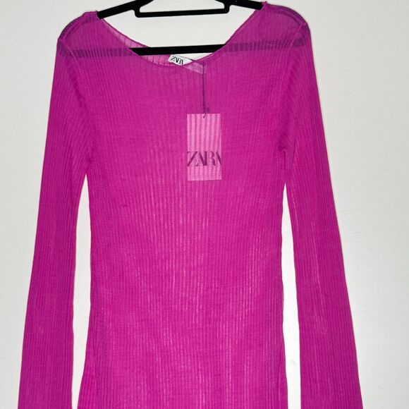 NEW Zara Rib Knit Semi Sheer Swimsuit Coverup Dress Women's Size Medium - Picture 4 of 8